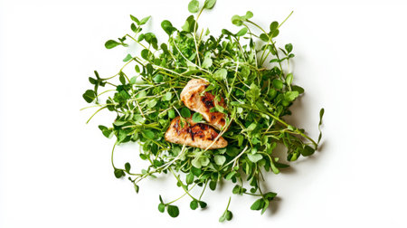 Fresh cress salad with grilled chicken for healthy gourmet diningの素材