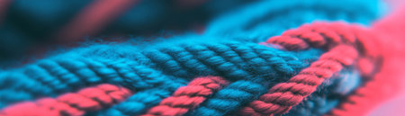 Explore the vibrant macro texture of double knit fabric with interwoven yarnsの素材