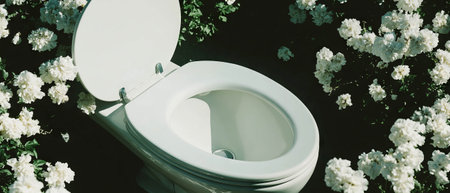 Minimalist collage featuring a cracked ceramic toilet bowl surrounded by floral patternsの素材