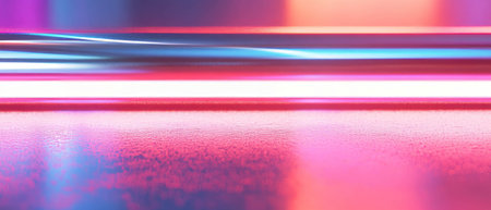 Brushed aluminum texture enhanced by neon glows and flowing lines in vibrant colorsの素材