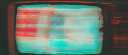 Distorted analog television screen with magnetic interference and wavy linesの素材