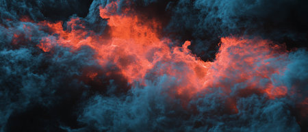 Intense inferno with large flames and swirling smoke in a dark backdropの写真素材