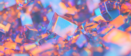 Abstract background showcasing 3D holographic cubes with glitter and shifting patternsの素材