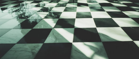 Geometric patterns created by glass tiles with smooth surfaces reflecting lightの素材