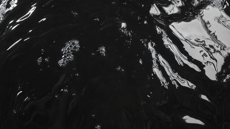 Glossy black obsidian wall texture with smooth glassy surface for design and decorの素材