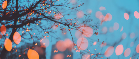 Urban lighting and natural elements merge in a captivating double exposure effectの写真素材