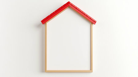 Realistic house shaped picture frame with red roof for home decor and interior designの素材