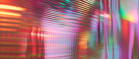 Dynamic aluminum texture with holographic film creating vibrant neon effects and a futuristic vibeの素材