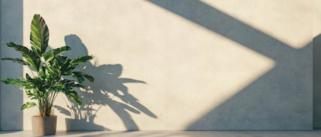 Modern minimalist banner template with light gray concrete and plant shadowの写真素材