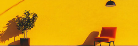 Bold intense yellow wall with matte finish featuring minimalistic decor and natural lightingの素材