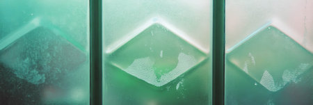 Soft light filtering through frosted glass with geometric shapes in serene designの素材