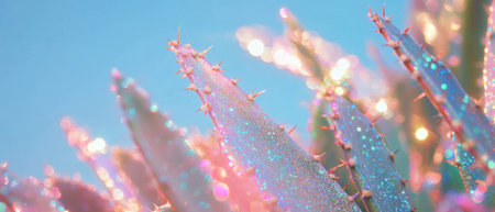 Vibrant textures of cactus spines showcasing sharp points and shiny colors in natureの素材