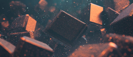 3D abstract background featuring stone cubes and glitter dust with a natural earthy toneの素材