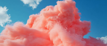 Delightful pink cotton candy with a wispy texture against a clear blue skyの写真素材