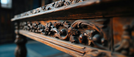 Intricately carved wooden furniture showcasing exquisite craftsmanship and design elementsの素材