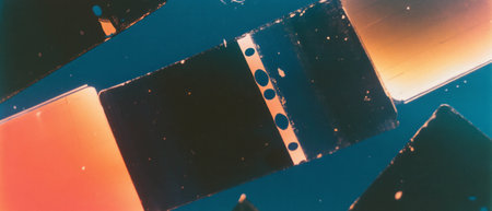 Nostalgic view of faded film surface highlighting wear and color degradationの写真素材