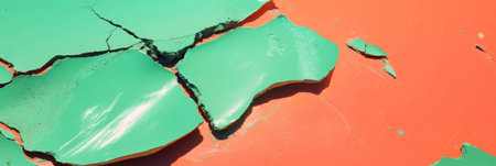 Green cement wall texture with bright orange background and cracks highlights modern designの素材