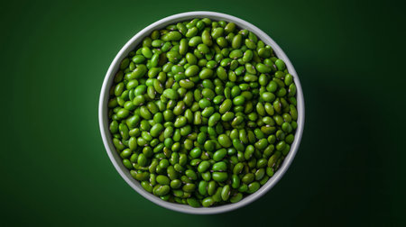 Fresh edamame beans in bowl top view for healthy eating and culinary artの素材