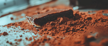 Delight in rich dark chocolate ganache tart with cocoa powder for an elegant dessert experienceの素材