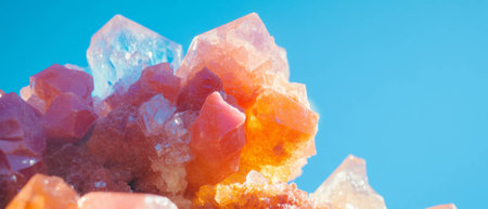 Colorful rock candy crystals shining under bright blue sky