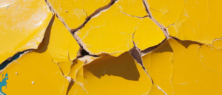 Texture of cracked yellow wax with irregular brittle patterns and fracturesの素材