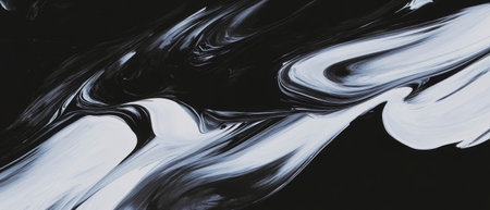 Dynamic brushstroke texture with flowing wet effect on a black background for artistic projectsの素材