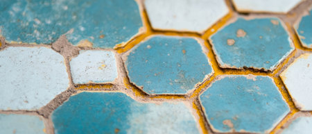 Elegant hexagonal tile honeycomb pattern in soothing blue tones enhances any space decorの写真素材