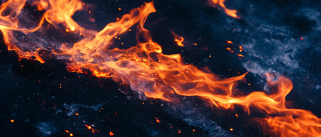Dynamic sparks of fire illuminate a black background in vibrant display