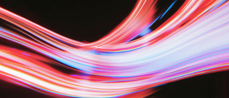 Dynamic neon textures with dark outlines on a contrasting black backgroundの素材