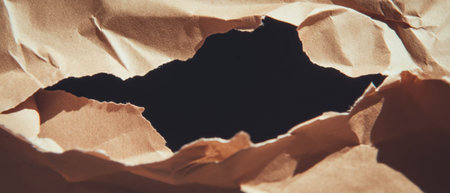 Kraft paper banner template with empty center for customizable designs and earthy aestheticsの写真素材