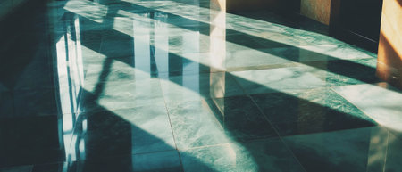 Large square tile pattern creating a minimalist and spacious interior design atmosphereの写真素材