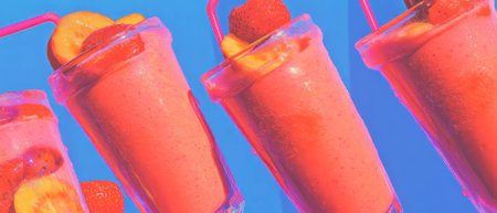 Creamy smoothie texture showcasing fruity flavors in a vibrant pattern displayの素材