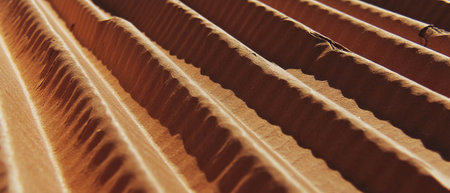 Detailed texture of corrugated cardboard showcasing ridges and thick materialの素材