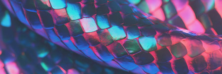 Stylized hand-drawn snake skin featuring geometric shapes in vibrant colors for artistic bannersの素材