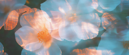 Transformative interplay of wire mesh and flower petals in double exposure artの素材