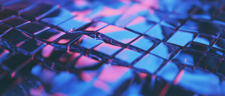 Blue mosaic tiles create a vibrant textured background with varied shades and tonesの素材