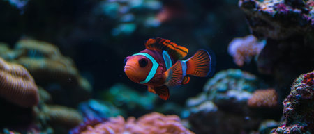 Colorful tropical fish exploring vibrant coral reefs during an underwater adventureの素材