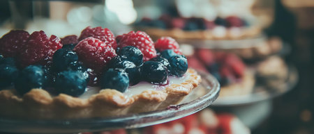 Delicious tarts topped with fresh berries creating a delightful dessert experienceの素材