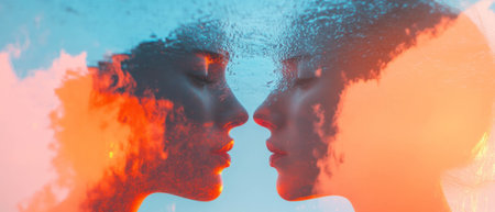 Exploring the duality of fire and ice in dynamic double exposure artの素材