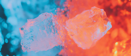 Expansive interplay of fire and ice illustrating opposing forces of natureの素材