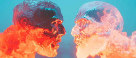 Fire and ice collide in a striking double exposure of opposing forces and emotionsの素材