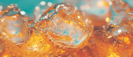Refreshing bubbles and icy texture of a fizzy drink captured in detailの素材