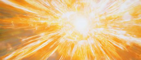 Bright yellow sun radiating energy with dynamic, textured rays in a vibrant displayの素材