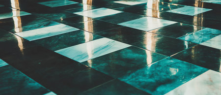 Dynamic diagonal tile pattern with a modern design in a vibrant settingの素材