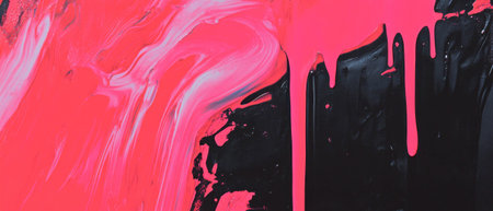 Bright red dripping ink patterns with contrasting textures and vertical linesの素材