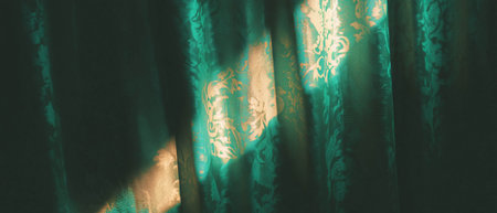 Luxurious damask patterned background with subtle light filtering through fabricの写真素材