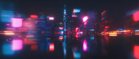 Dynamic cityscape illuminated by vibrant night lights with long exposure effectsの素材