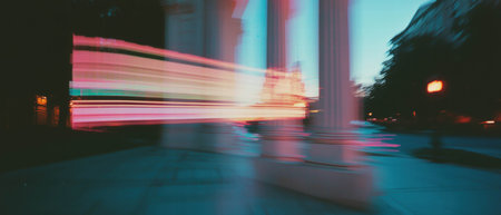 Glitch effect with RGB shift showcasing distorted color channels in urban settingの素材