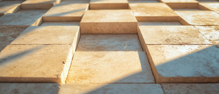 Textured beige rectangular tiles create a warm, neutral background for design inspirationの写真素材