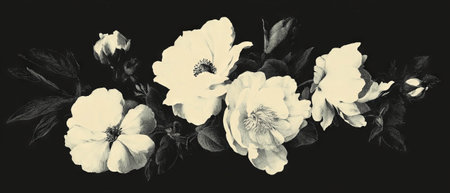 Elegant calligraphy flourishes combined with floral accents in a handwritten styleの写真素材